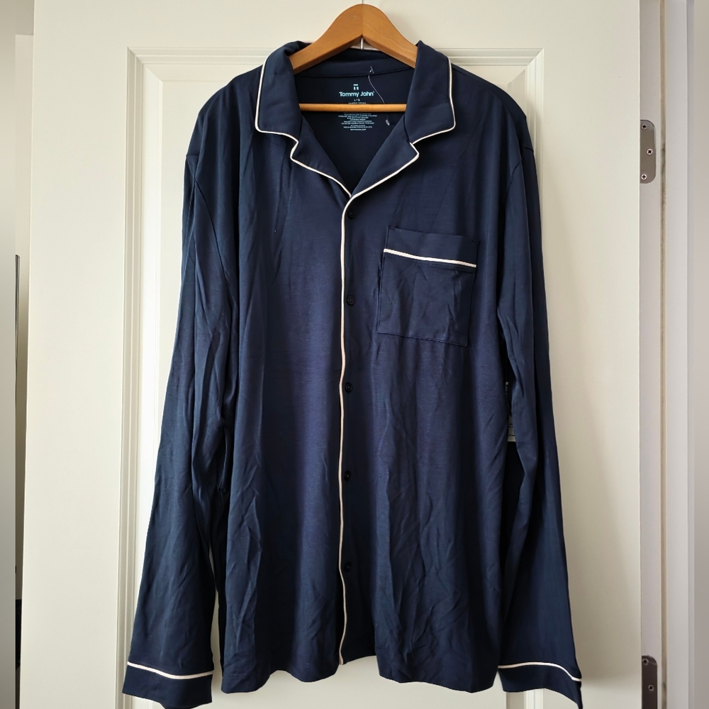 Tommy John Loungewear Mens PJ Longsleeve Top Navy White Size L NWT Sleepwear